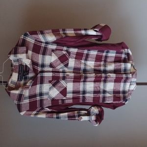 Polly & Esther plaid flannel button down shirt